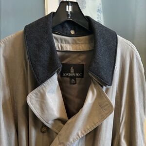 London Fog Gray Trench Coat with Black Collar